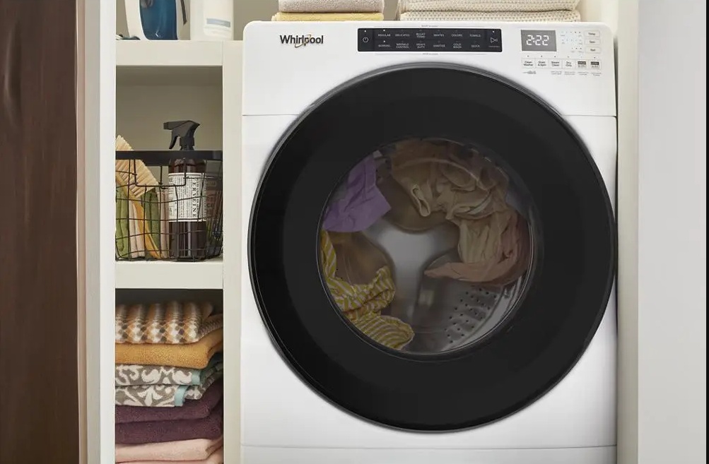 Whirlpool washer dryer combo in a laundry room